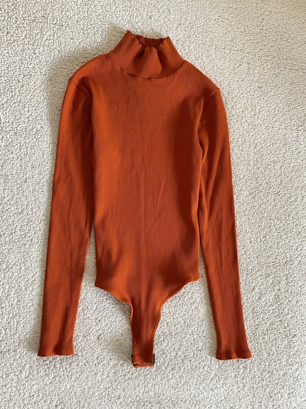 Lulu's Ribbed Rust Orange‎ fall casual  Mock Neck Bodysuit M